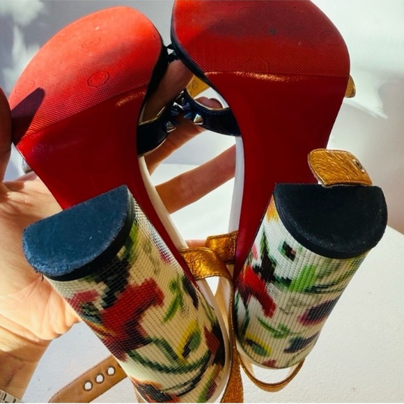 Metallic Gold & Blue Studded Women’s High Heel Sandals - Picture 15 of 16